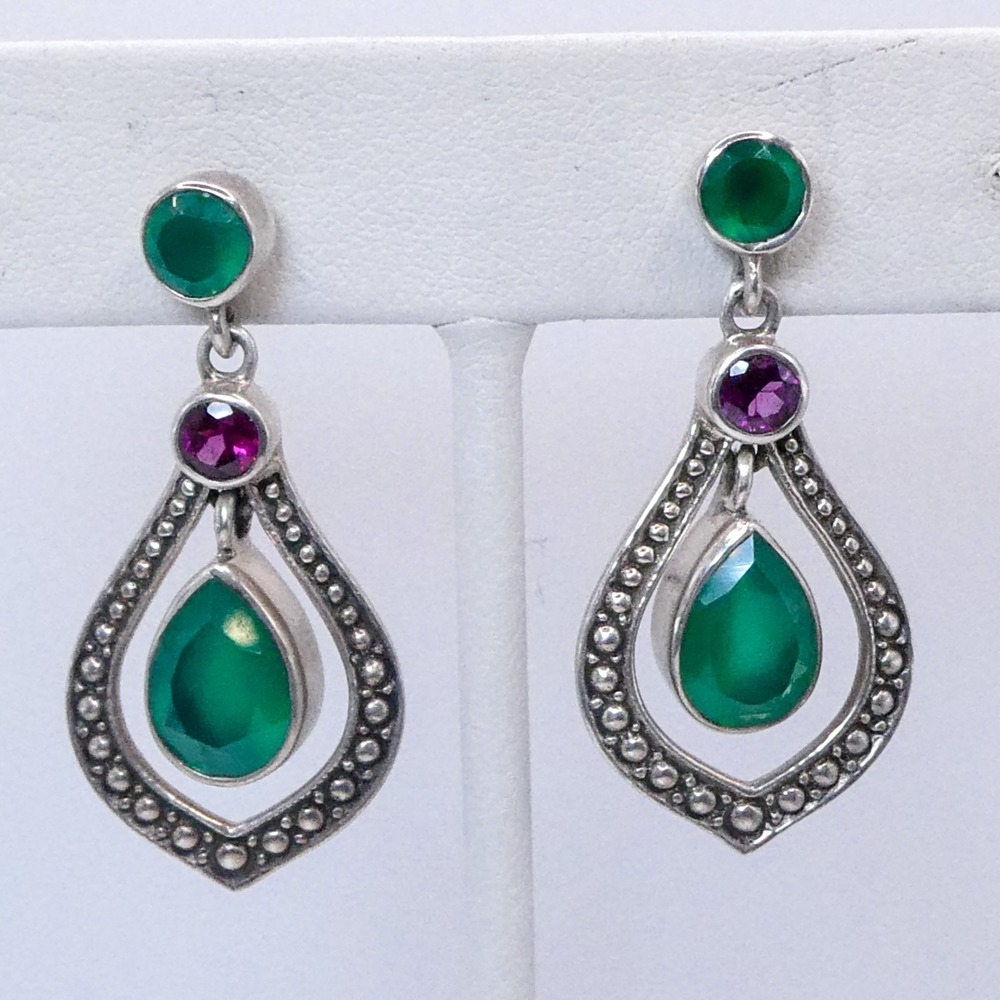 Nicky Butler Sterling Silver 925 Drop Dangle Diopside Garnet 1.4" Earrings